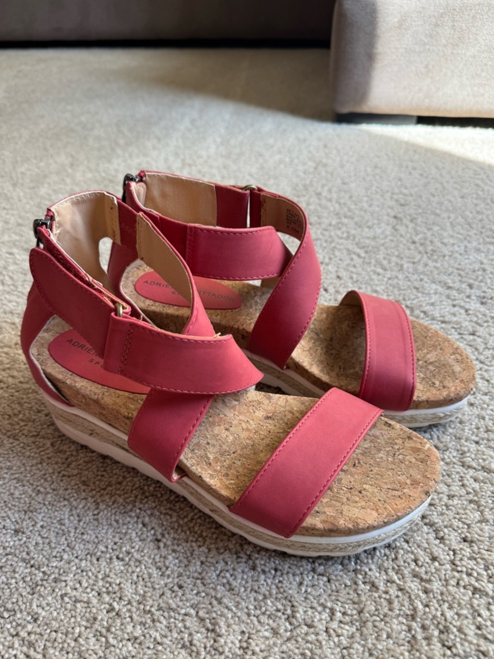 Adrienne Vittadini Coral-Red Cork Wedge Sandals